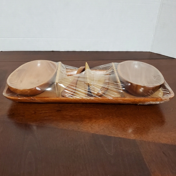 Vintage Ali'i Woods Honolulu Handcarved Wood Art Condiment Bowls, Spoons & Tray - Picture 4 of 11